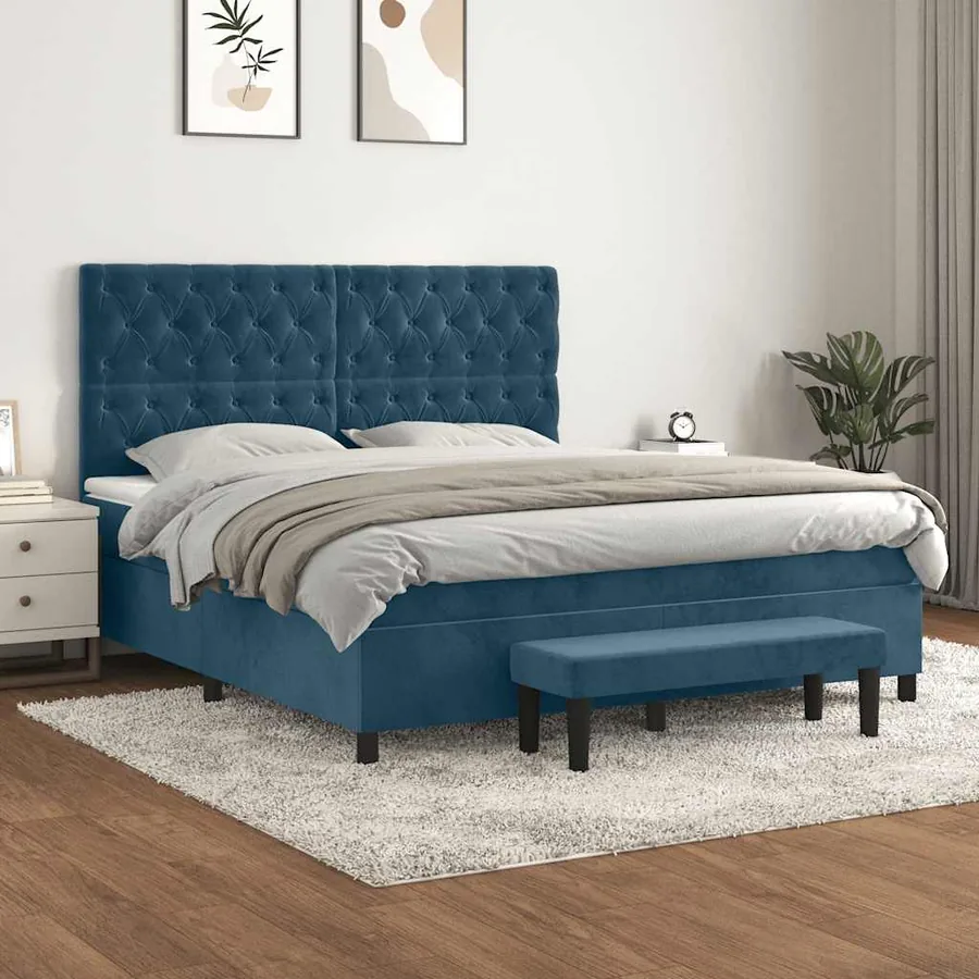 Sommier à lattes de lit et matelas Bleu foncé 160x200cm Velours