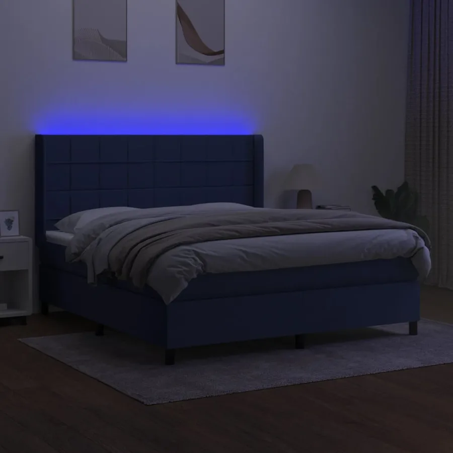 Sommier à lattes de lit matelas et LED Bleu 160x200 cm Tissu - 3