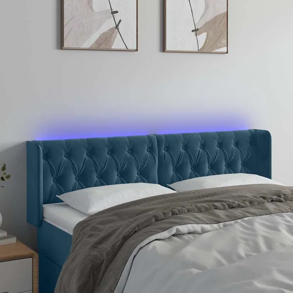 Tête de lit à LED Bleu foncé 163x16x78/88 cm Velours
