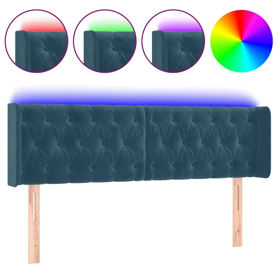 Tête de lit à LED Bleu foncé 163x16x78/88 cm Velours - 2
