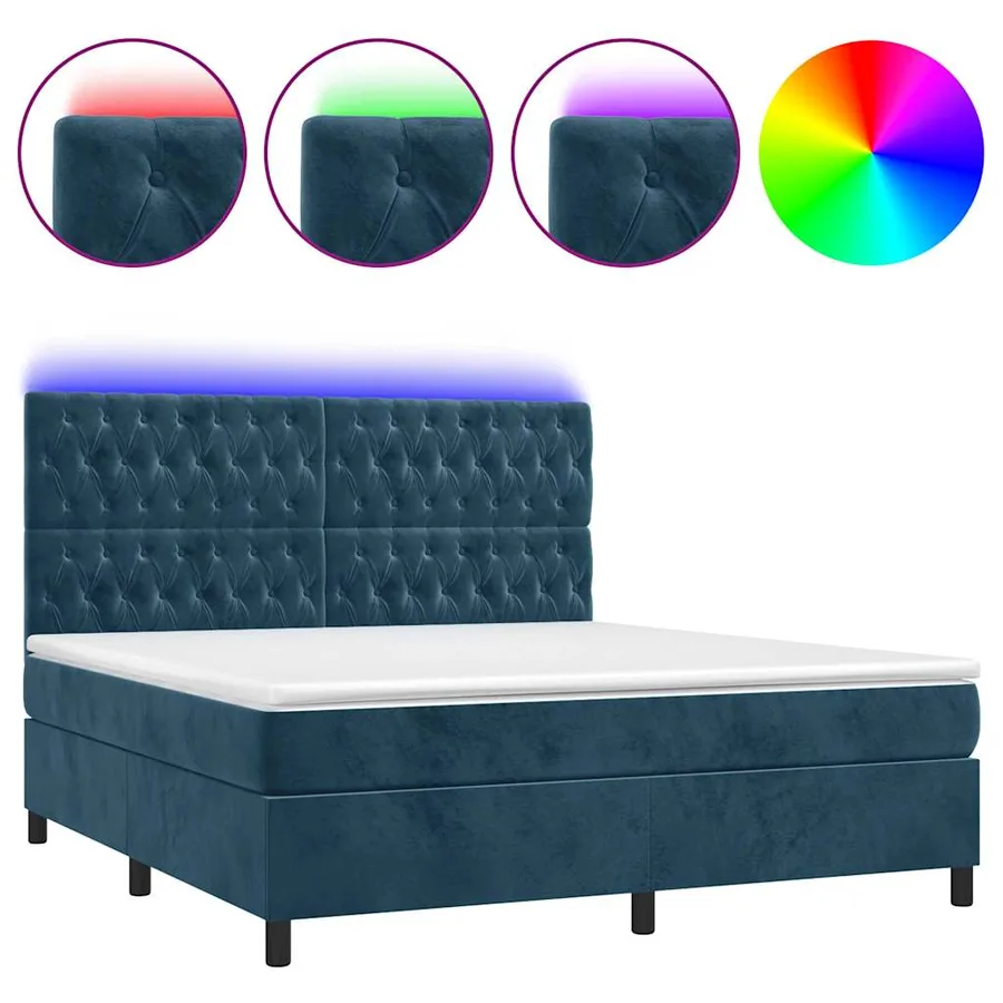 Sommier à lattes de lit matelas et LED Bleu foncé 160x200 cm - 2