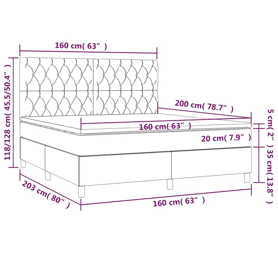 Sommier à lattes de lit matelas et LED Bleu foncé 160x200 cm - 9