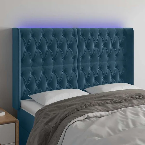 Tête de lit à LED Bleu foncé 163x16x118/128 cm Velours