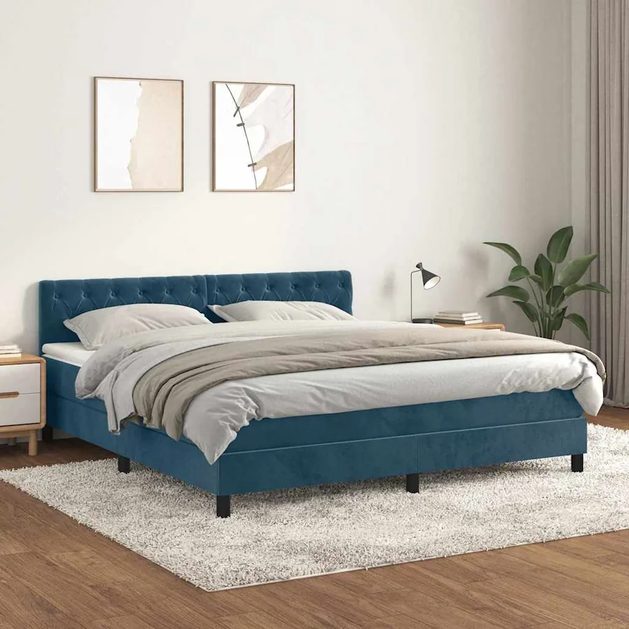 Sommier à lattes de lit et matelas Bleu foncé 160x200cm Velours