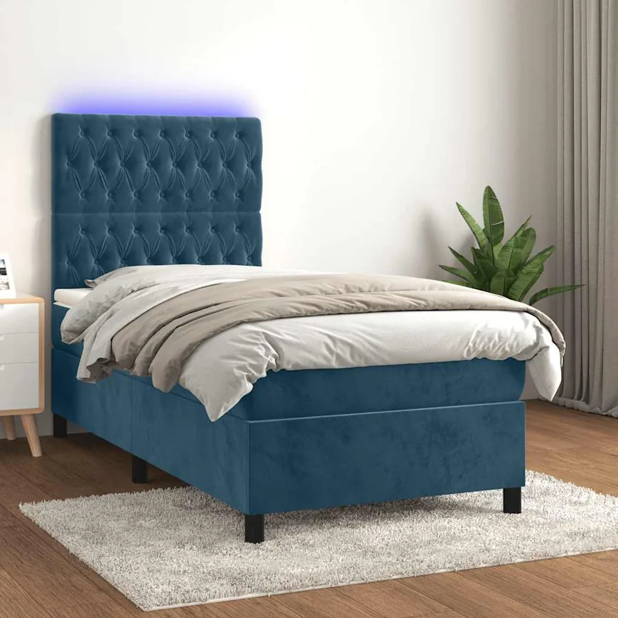 Sommier à lattes de lit et matelas et LED Bleu foncé 80x200 cm