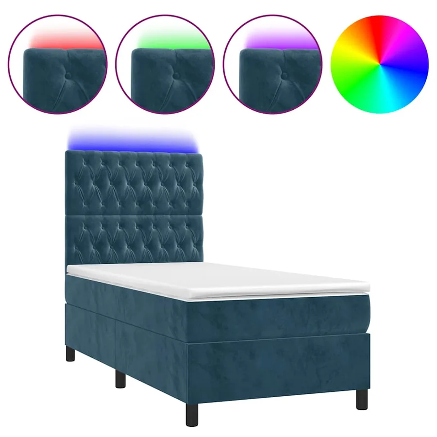Sommier à lattes de lit et matelas et LED Bleu foncé 80x200 cm - 2