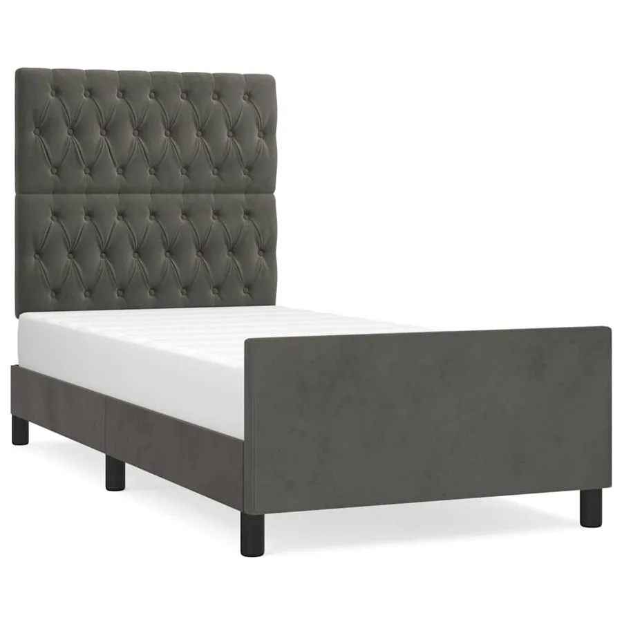 Cadre de lit sans matelas gris foncé 90x200 cm velours - 2