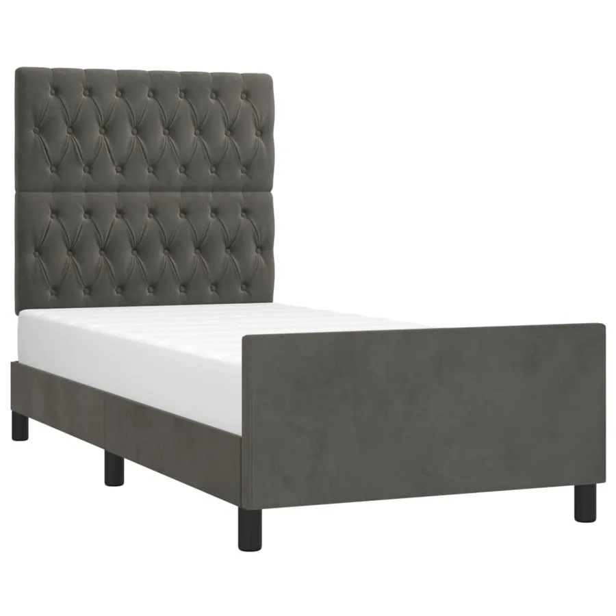 Cadre de lit sans matelas gris foncé 90x200 cm velours - 3