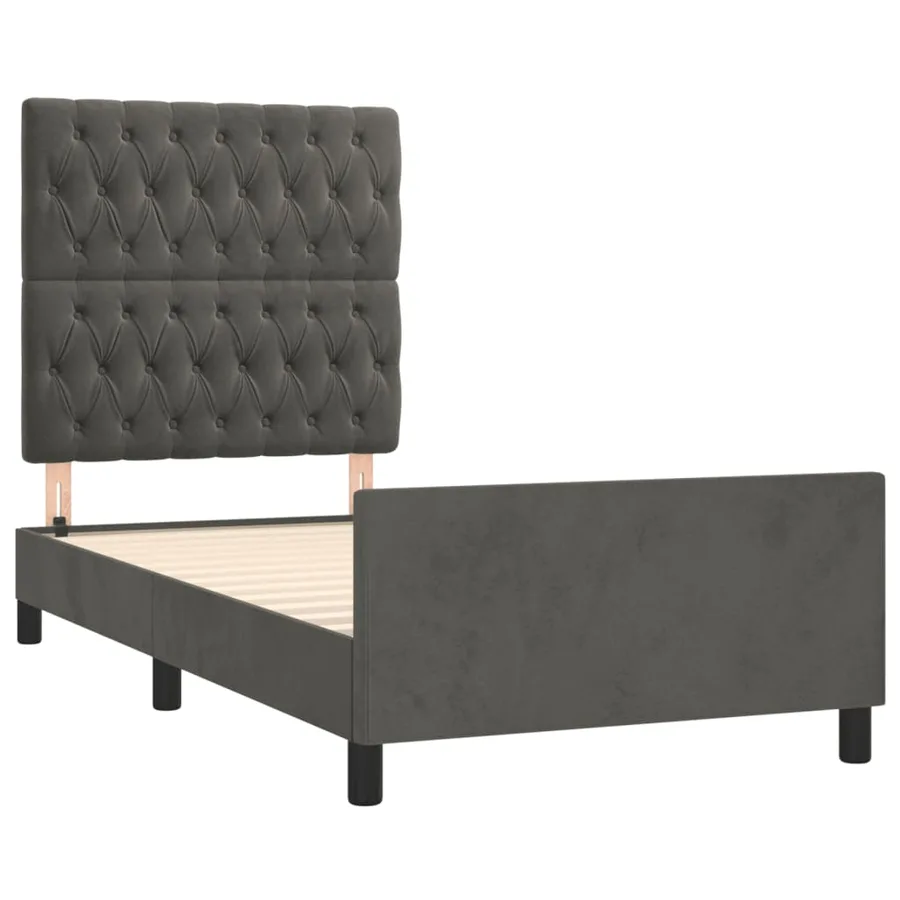 Cadre de lit sans matelas gris foncé 90x200 cm velours - 4