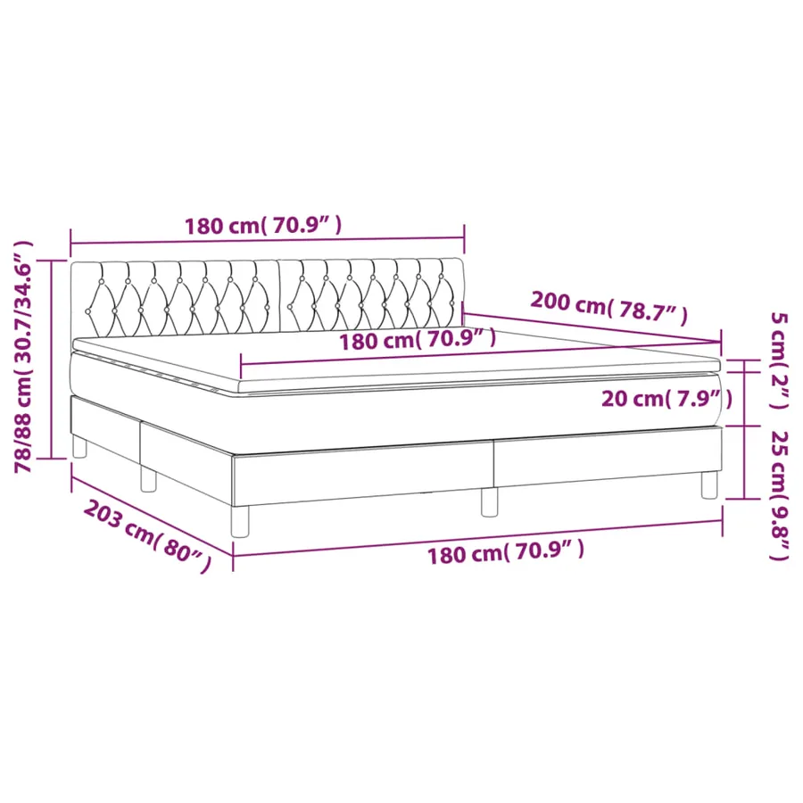 Sommier à lattes de lit avec matelas LED Gris foncé 180x200 cm - 8