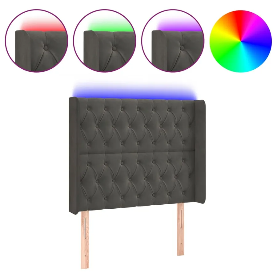 Tête de lit à LED Gris foncé 93x16x118/128 cm Velours - 2