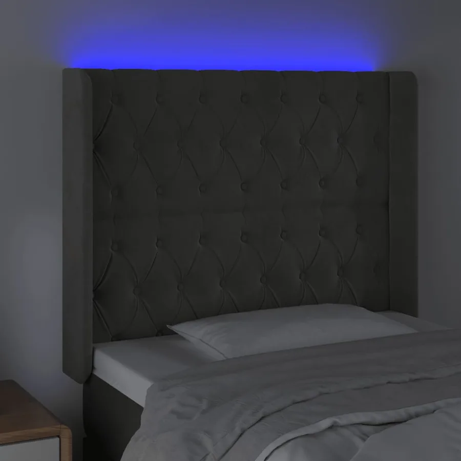 Tête de lit à LED Gris foncé 93x16x118/128 cm Velours - 4