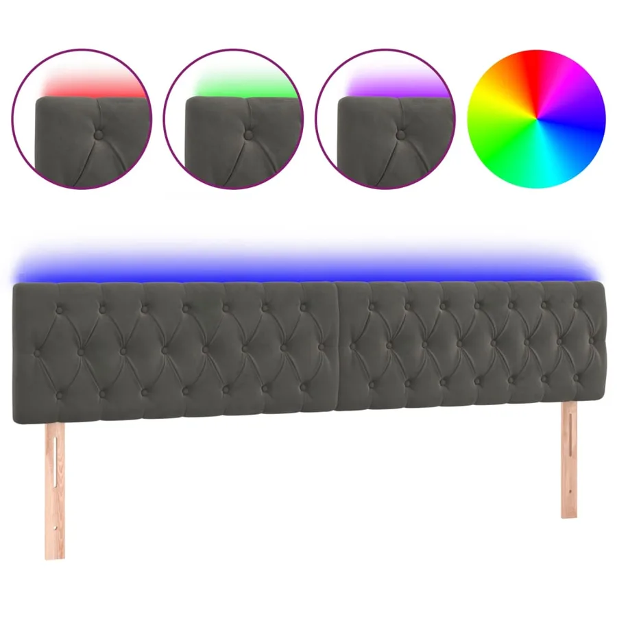 Tête de lit à LED Gris foncé 180x7x78/88 cm Velours - 2