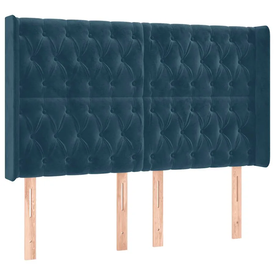 Tête de lit avec oreilles Bleu foncé 163x16x118/128 cm Velours - 2