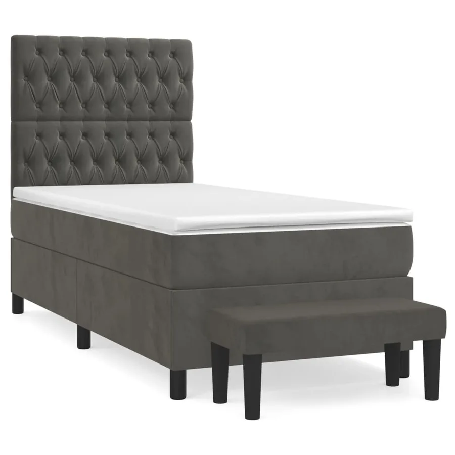 Sommier à lattes de lit et matelas Gris foncé 90x200 cm Velours - 2