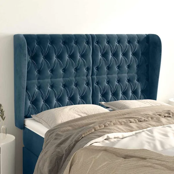 Tête de lit avec oreilles Bleu foncé 163x23x118/128 cm Velours