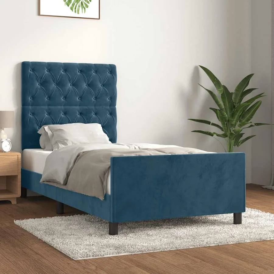 Cadre de lit sans matelas bleu foncé 80x200 cm velours