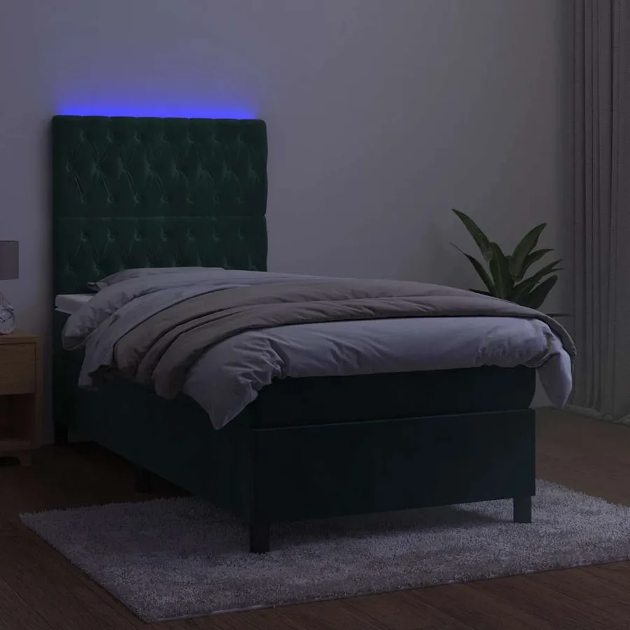 Sommier à lattes de lit matelas et LED Vert foncé 100x200 cm - 4