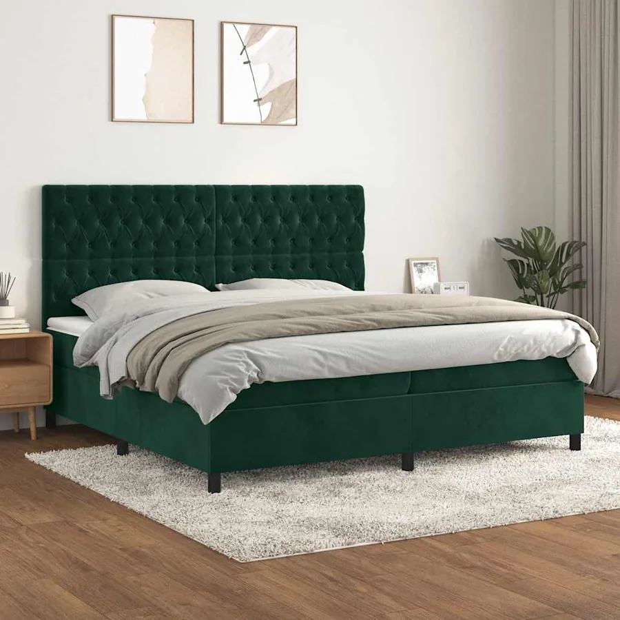Sommier à lattes de lit et matelas Vert foncé 200x200cm Velours