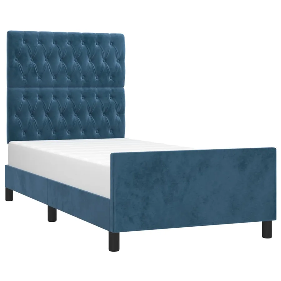 Cadre de lit sans matelas bleu foncé 90x200 cm velours - 3
