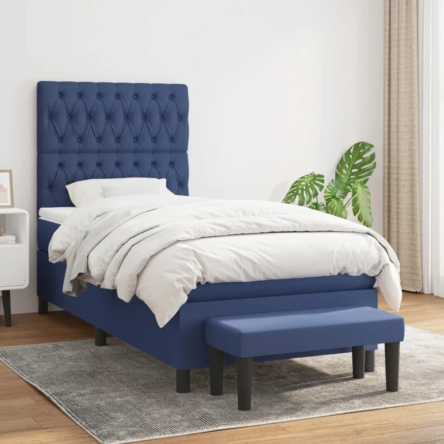Sommier à lattes de lit avec matelas Bleu 90x200 cm Tissu