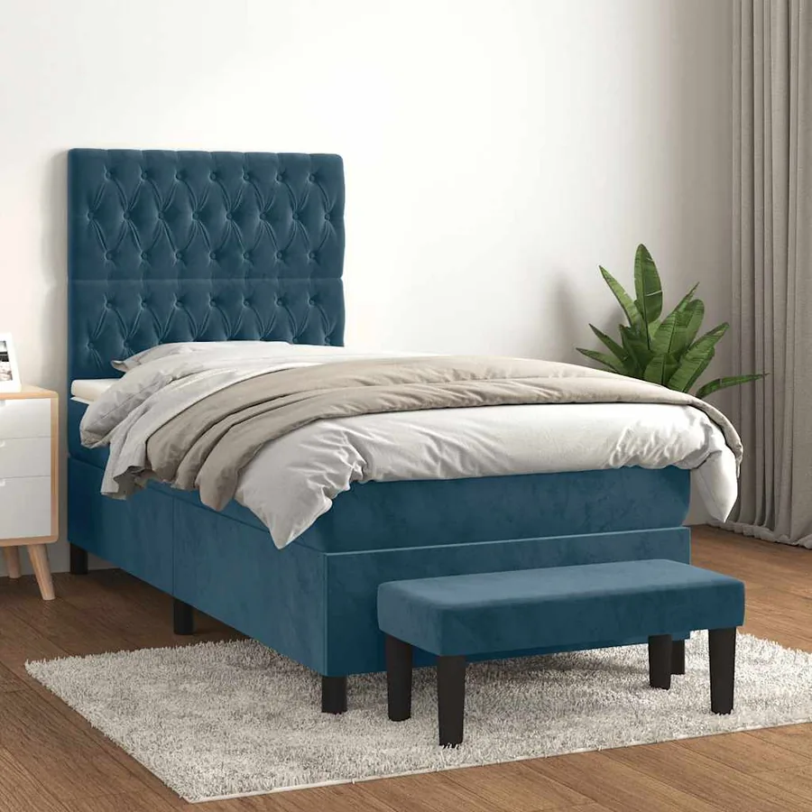Sommier à lattes de lit avec matelas Bleu foncé 90x190 cm