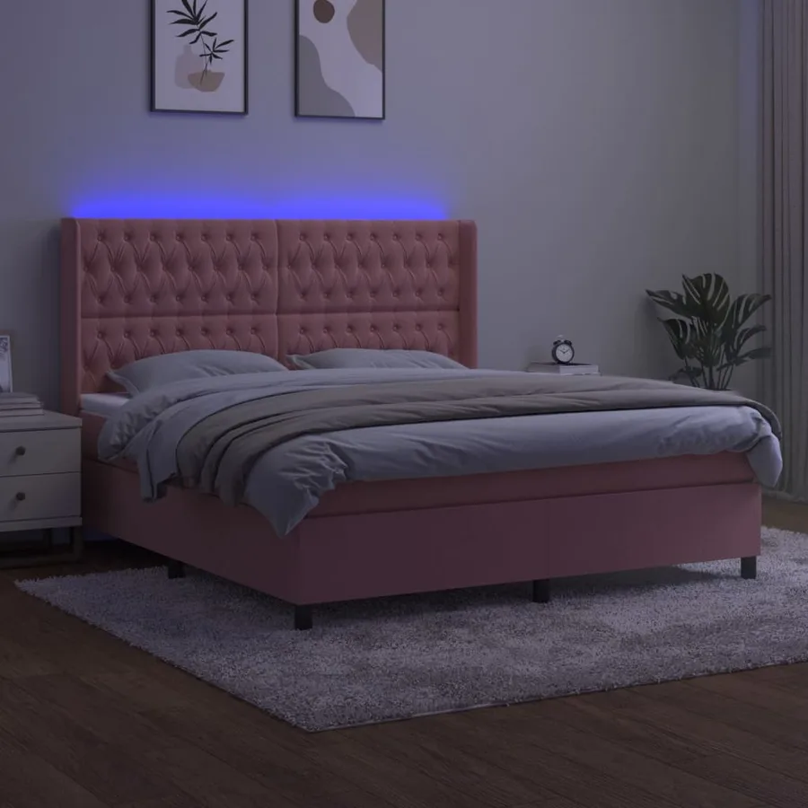 Sommier à lattes de lit matelas et LED Rose 160x200 cm Velours - 3
