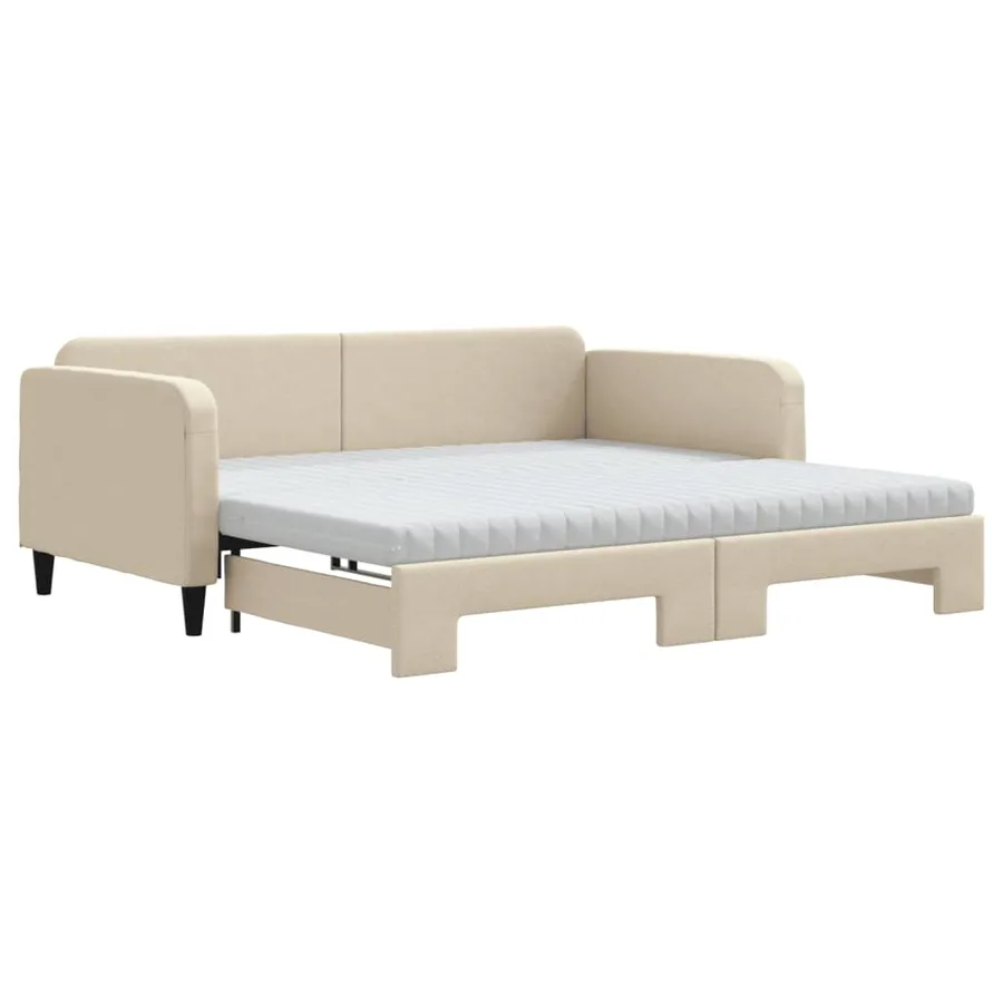 Lit de jour avec gigogne et matelas crème 100x200 cm tissu - 2
