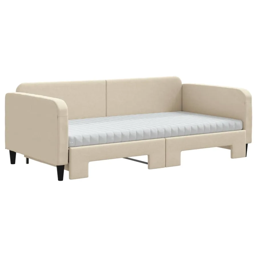 Lit de jour avec gigogne et matelas crème 100x200 cm tissu - 3