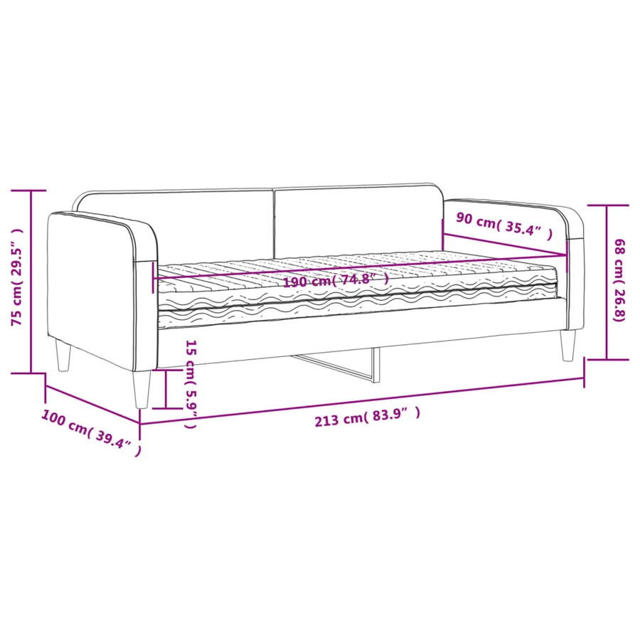 Lit de jour avec matelas gris clair 90x190 cm tissu - 12
