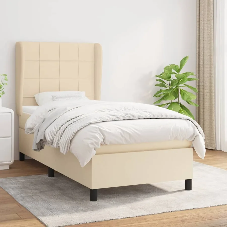 Sommier à lattes de lit avec matelas Crème 90x200 cm Tissu