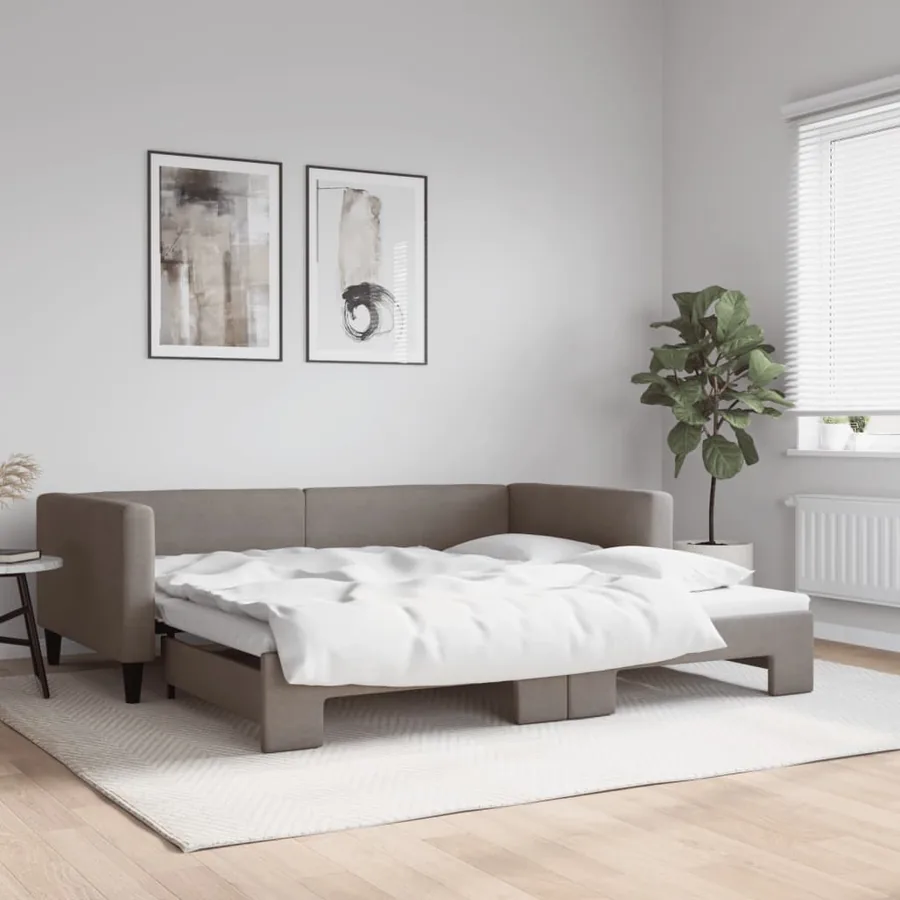 Lit de jour avec lit gigogne taupe 100x200 cm tissu