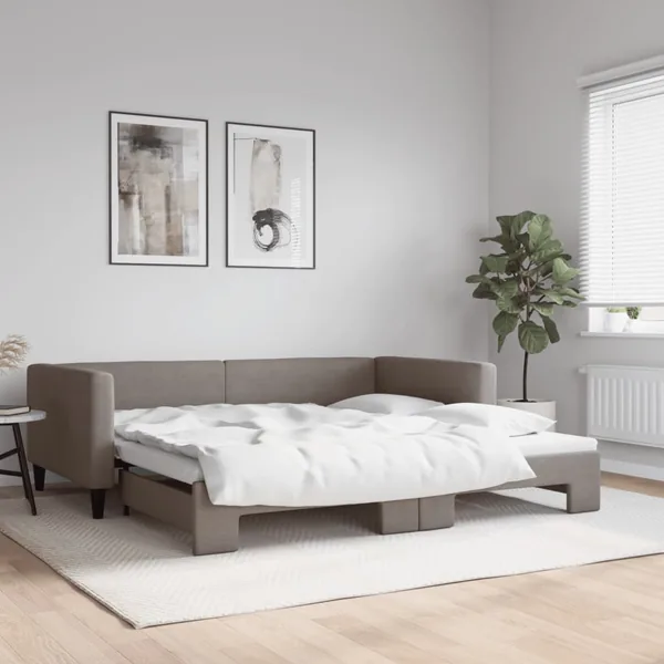 Lit de jour avec lit gigogne taupe 100x200 cm tissu