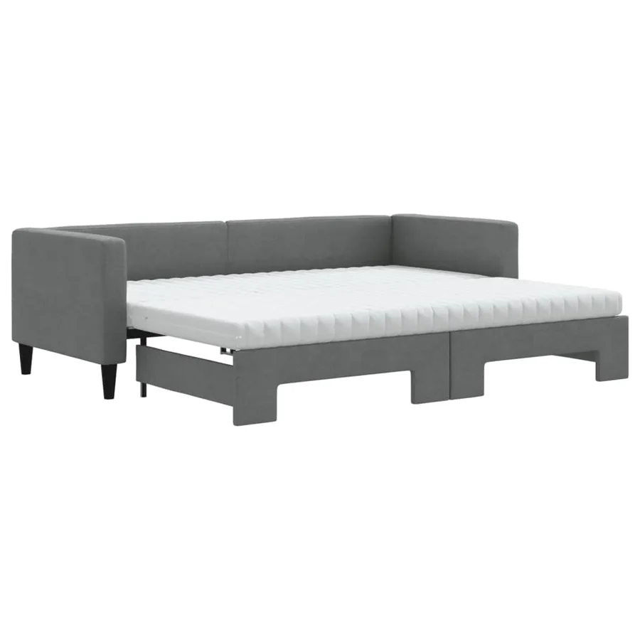 Lit de jour avec gigogne et matelas gris foncé 80x200 cm tissu - 2