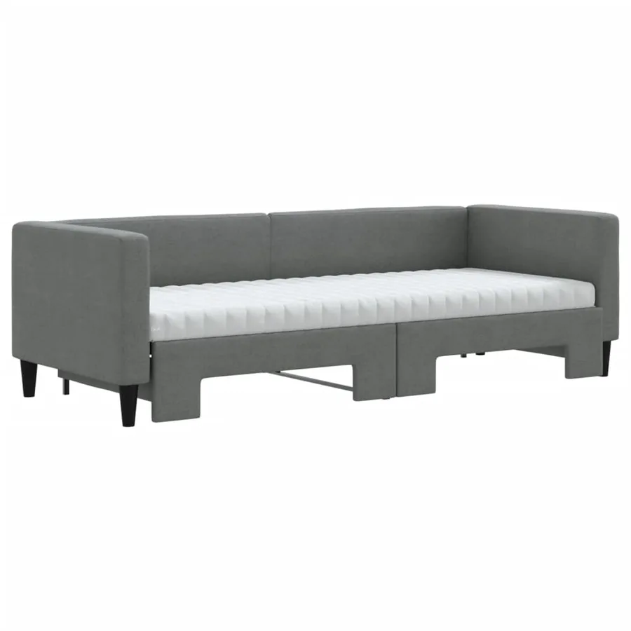 Lit de jour avec gigogne et matelas gris foncé 80x200 cm tissu - 3
