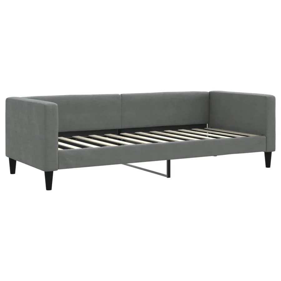 Lit de jour avec gigogne et matelas gris foncé 80x200 cm tissu - 4