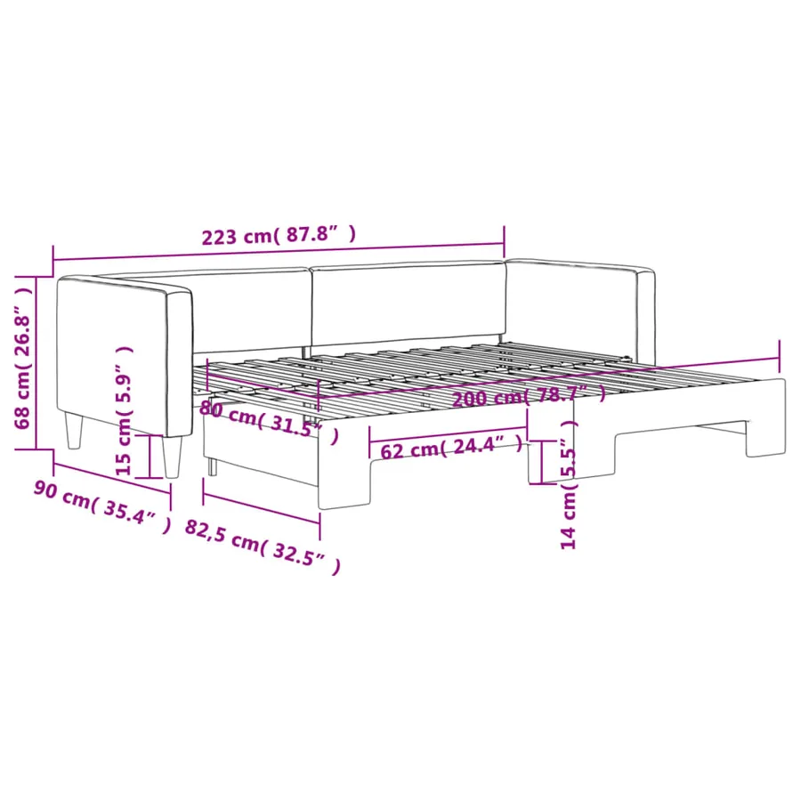 Lit de jour avec gigogne sans matelas gris clair 80x200 cm - 11