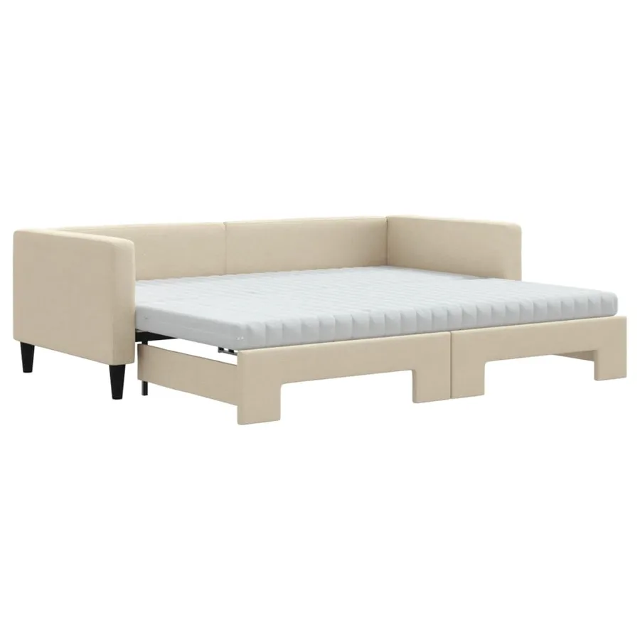 Lit de jour avec gigogne et matelas crème 90x200 cm tissu - 2
