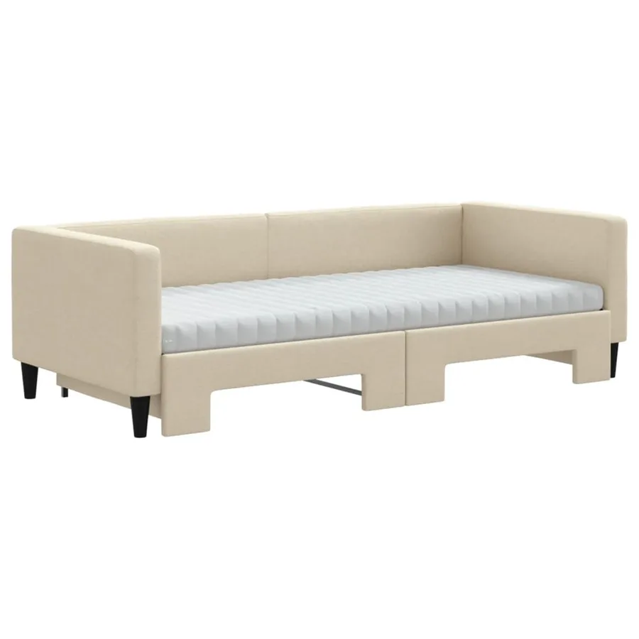 Lit de jour avec gigogne et matelas crème 90x200 cm tissu - 3