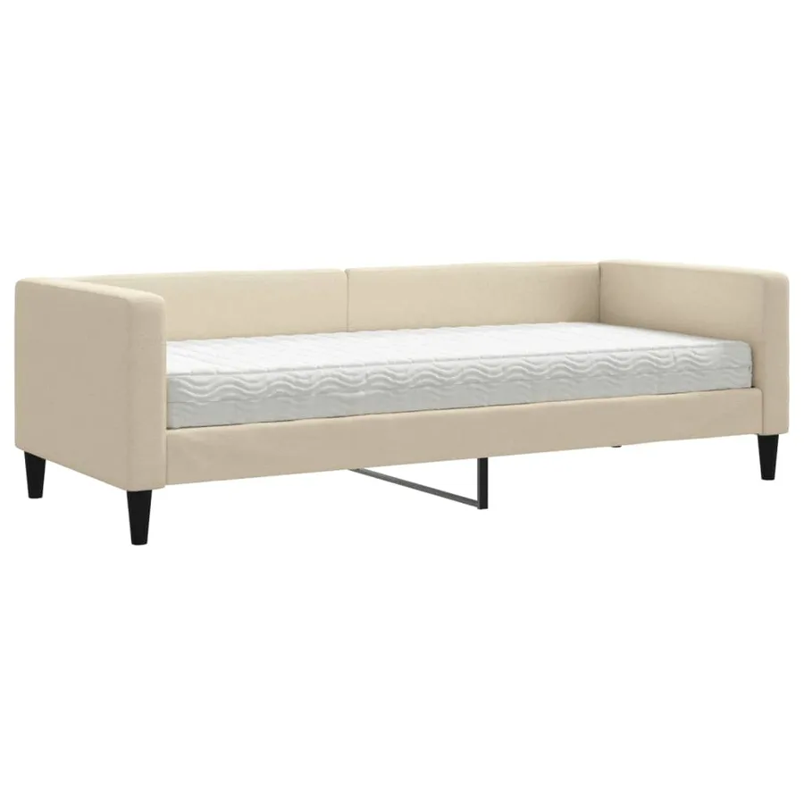 Lit de jour avec matelas crème 80x200 cm tissu - 2