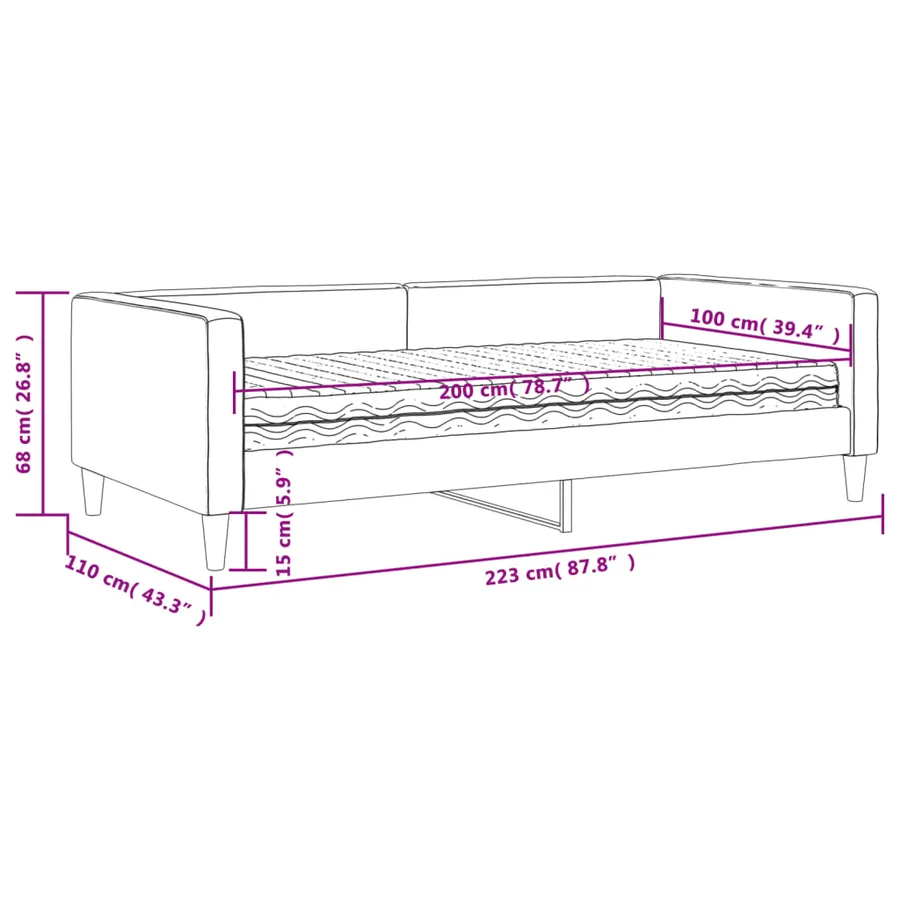 Lit de jour avec matelas gris clair 100x200 cm tissu - 12