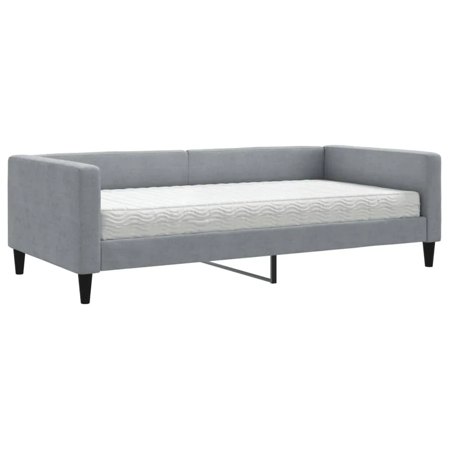 Lit de jour avec matelas gris clair 100x200 cm tissu - 2