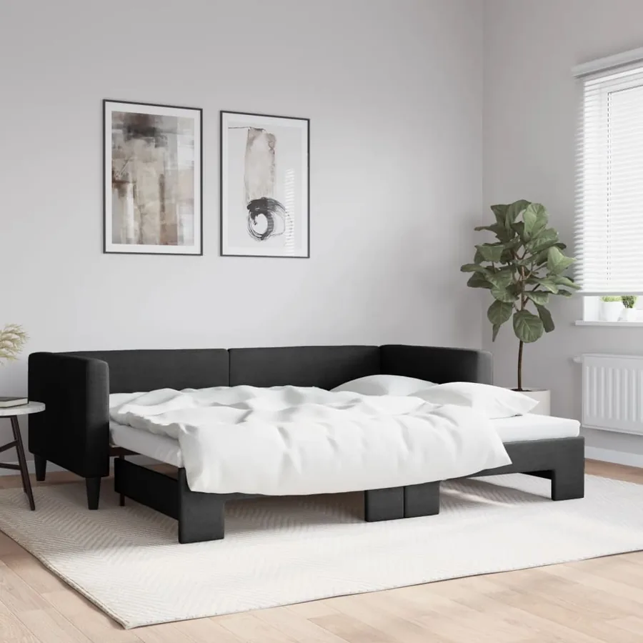 Lit de jour avec lit gigogne noir 90x190 cm tissu