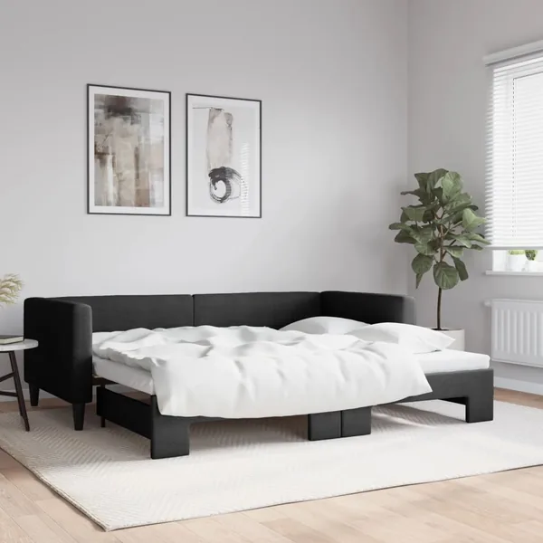 Lit de jour avec lit gigogne noir 90x190 cm tissu