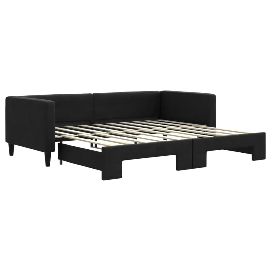 Lit de jour avec lit gigogne noir 90x190 cm tissu - 2