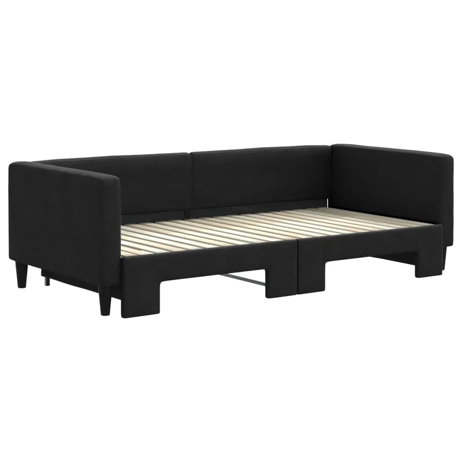 Lit de jour avec lit gigogne noir 90x190 cm tissu - 3