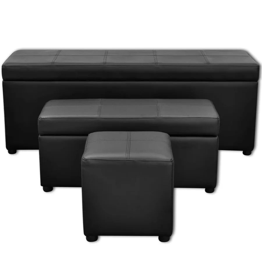Set de banc de rangement en simili cuir Noir - 2