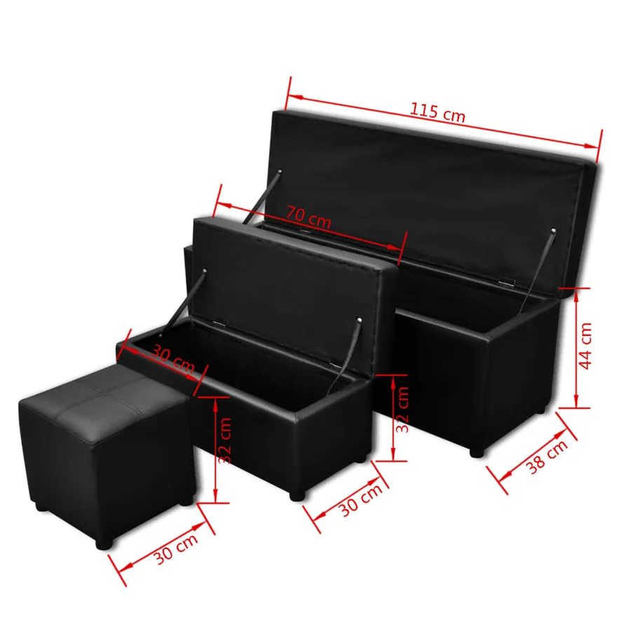 Set de banc de rangement en simili cuir Noir - 8