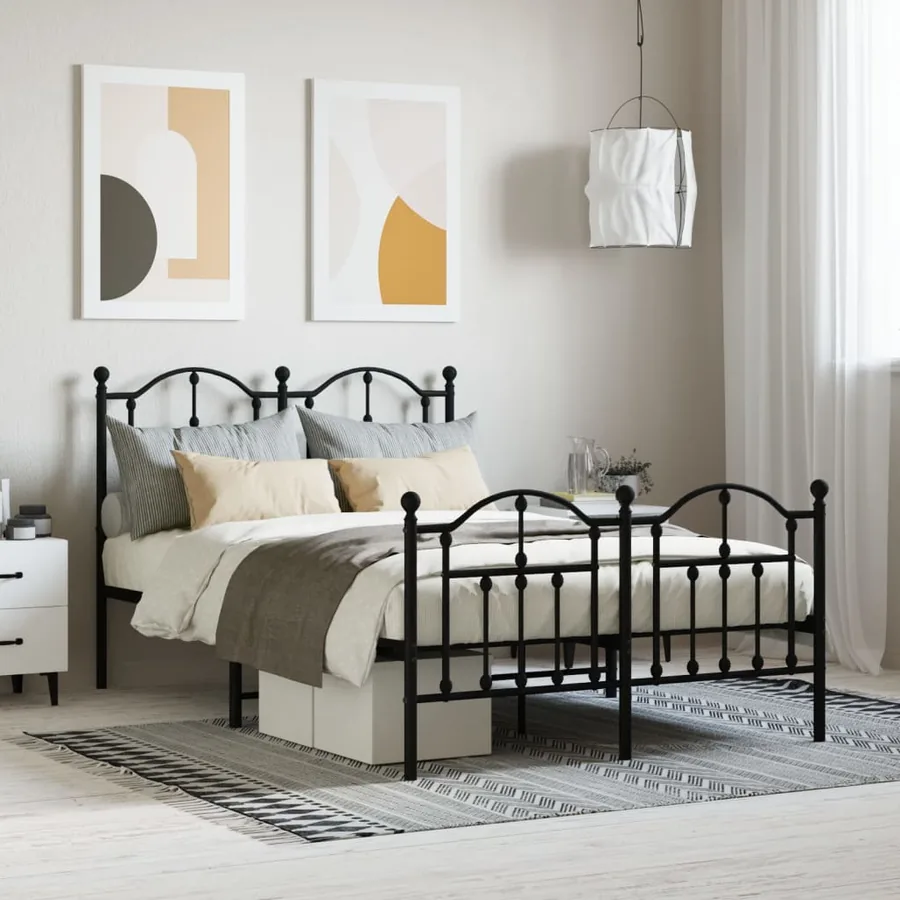 Cadre de lit métal sans matelas avec pied de lit noir 120x190cm