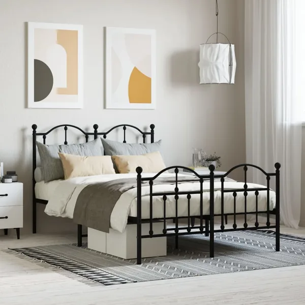 Cadre de lit métal sans matelas avec pied de lit noir 120x190cm
